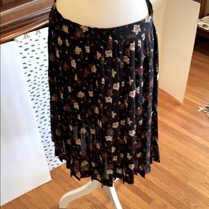 Vintage pleated navy floral Chiffon skirt sz L Schoolgirl Teacher Cosplay 90s